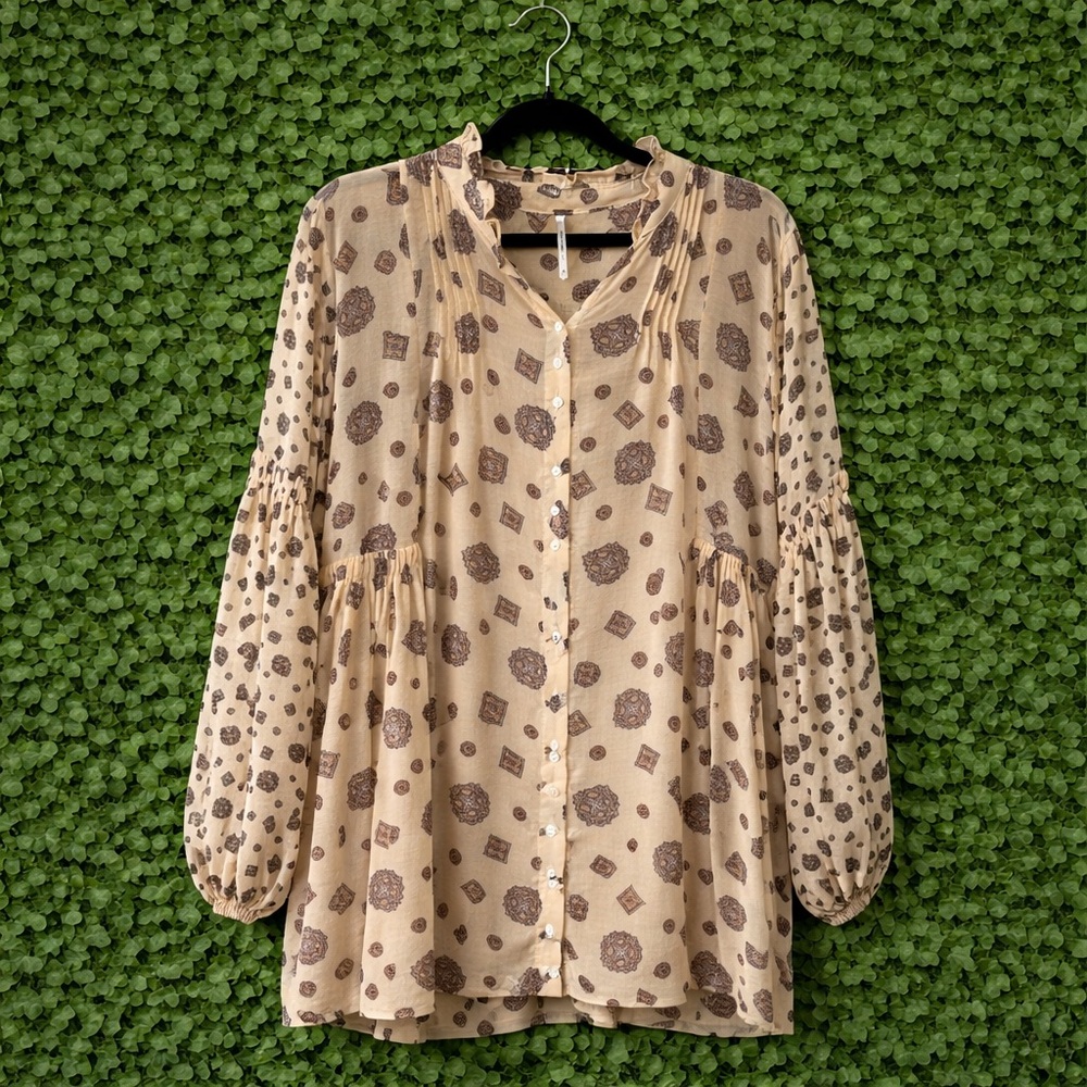 Free People Sheer Boho Button-Front Tunic Top | Small